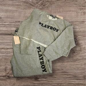 PLAYBOY Black and Gray Women’s Sweatpants & Crewneck Outfit UK 14 XL